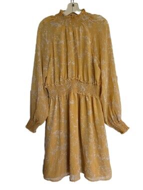 Halogen Golden Yellow Floral Midi Dress Cottagecore Coquette Flouncy Size Large